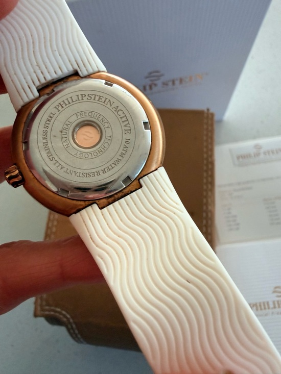 Philip Stein White Strap Watch with Rose Gold-Tone Bezel